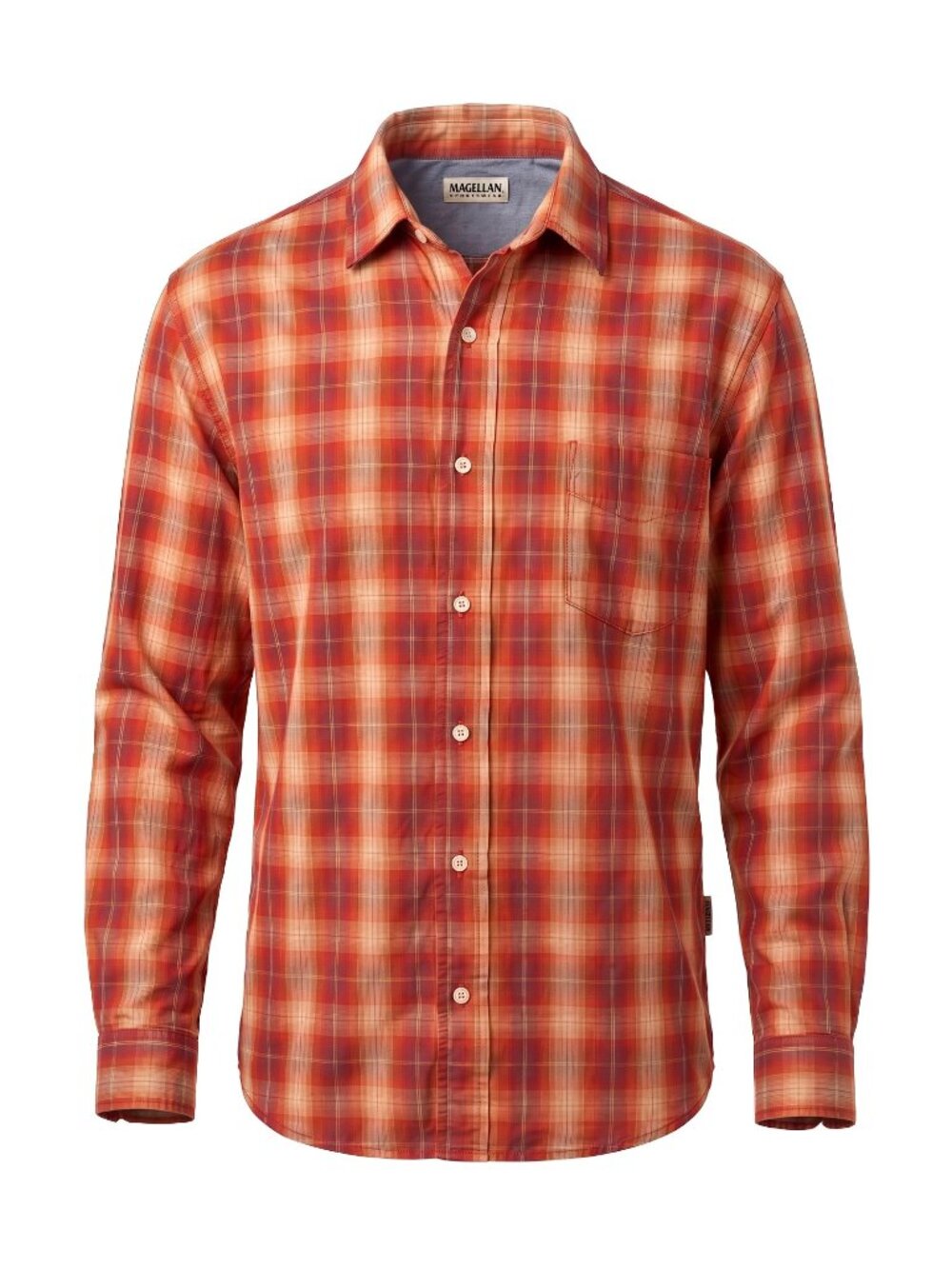 Magellan Sportswear Mens Large Orange Plaid Long Sleeve Shirt 100% Cotton EUC